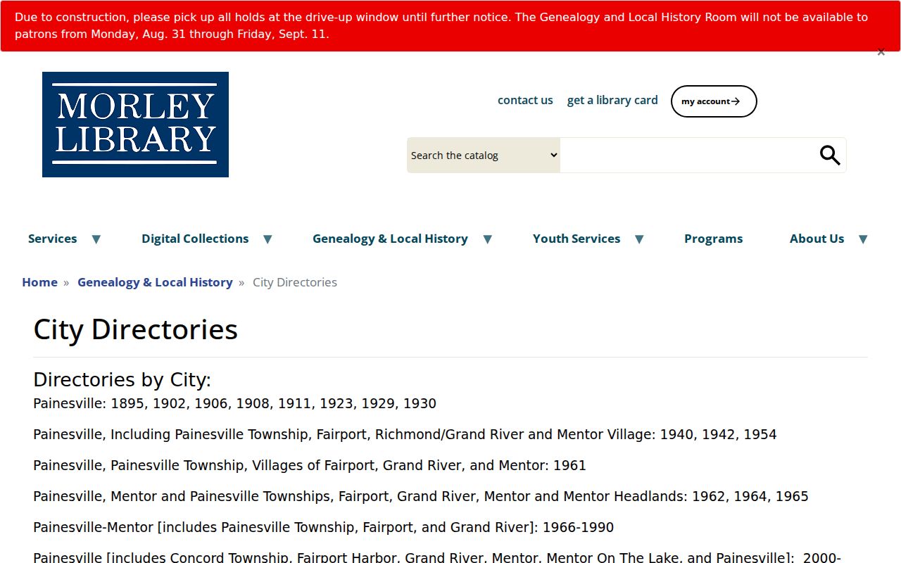 Painesville city directory Morley Library historic city directory holdings