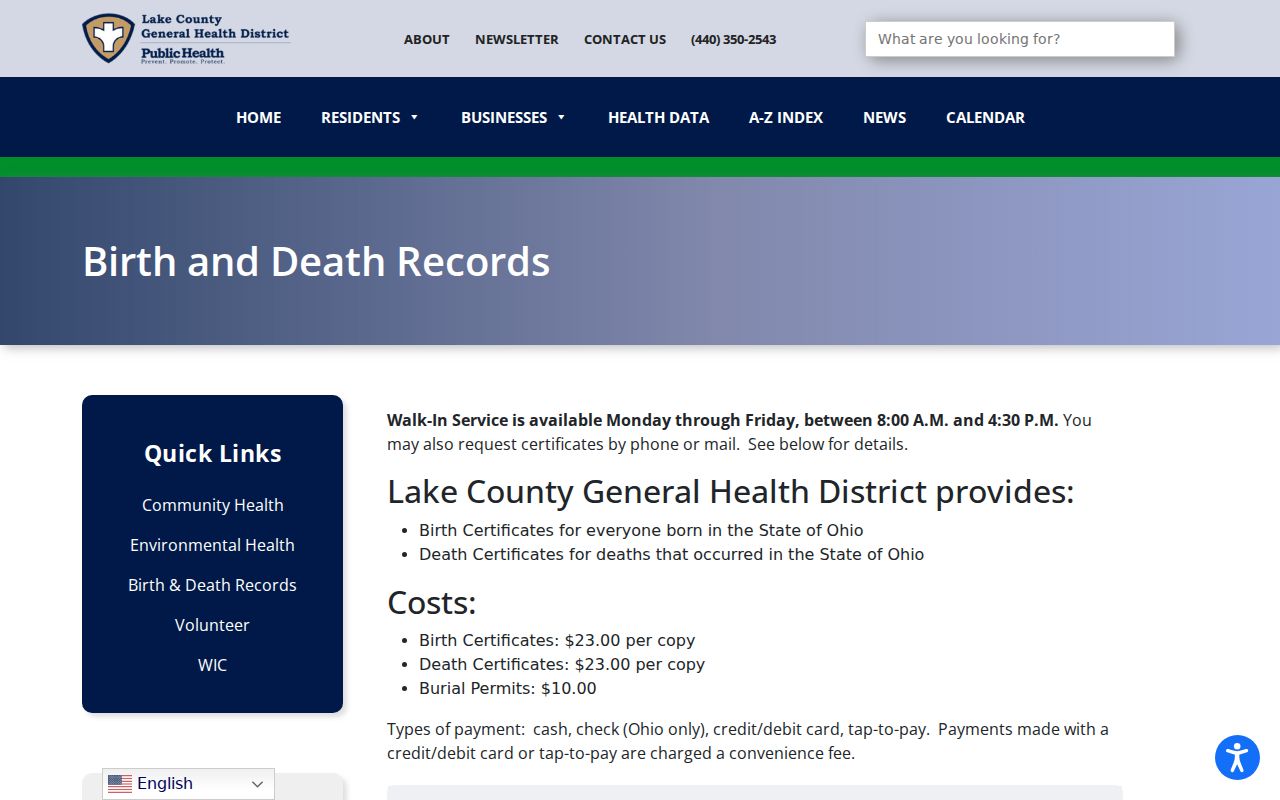 Painesville residents directory Lake County birth and death records page