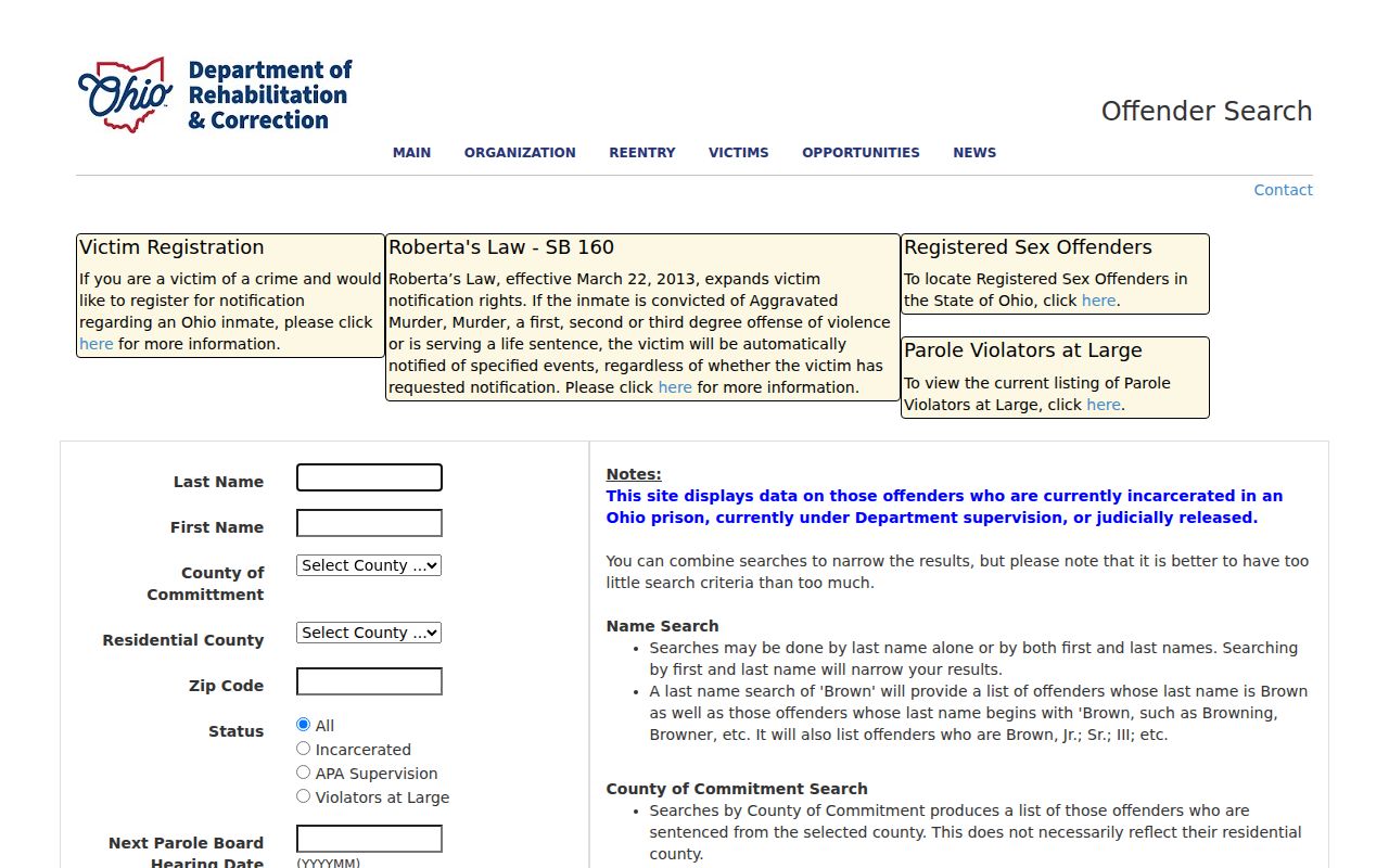 Painesville residents directory Ohio offender search interface