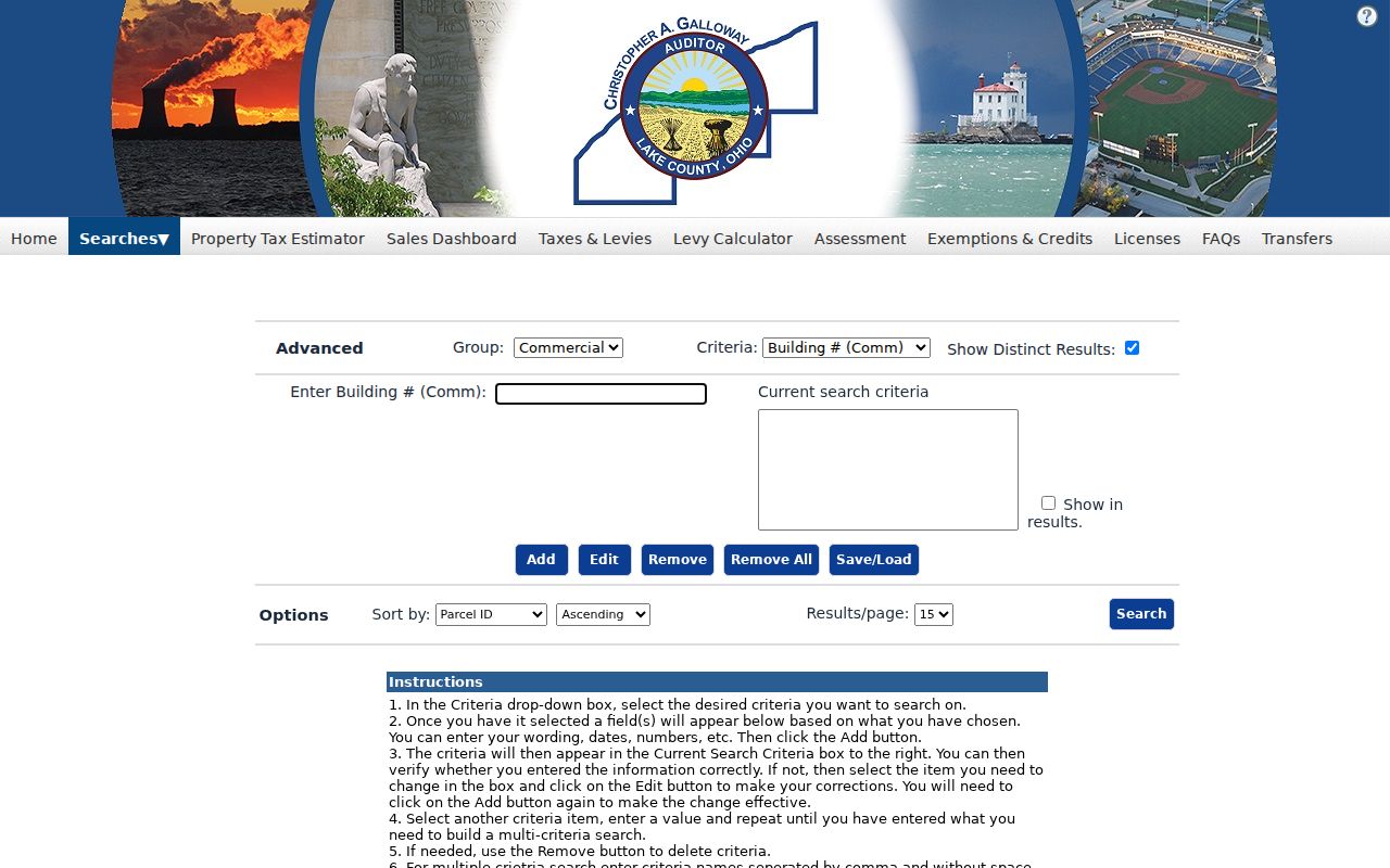 Painesville street directory Lake County Auditor Advanced Search controls